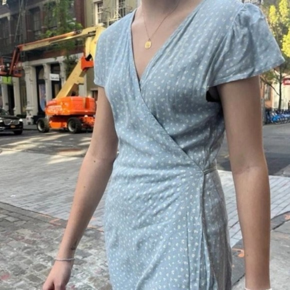 Brandy Melville Floral Light Green Wrap Dress Size OS